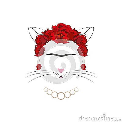 Frida cat , Parody of Frida Kahlo Vector Illustration
