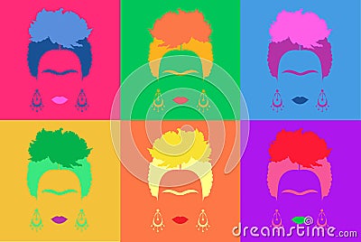 Frida Kahlo background Colored Vector Illustration Pop Art Style Andy Warhol Vector Illustration