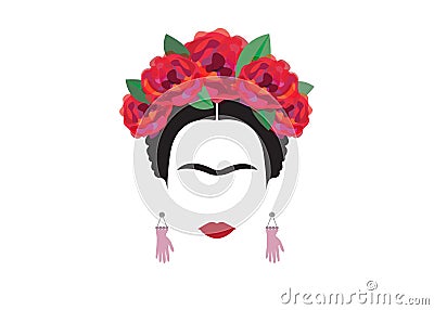 Frida Kahlo minimalist portrait with earrings hands Vector Illustration