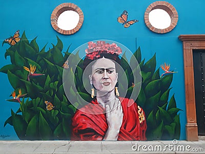 Frida kahlo mural in san miguel allende with butterflies Editorial Stock Photo