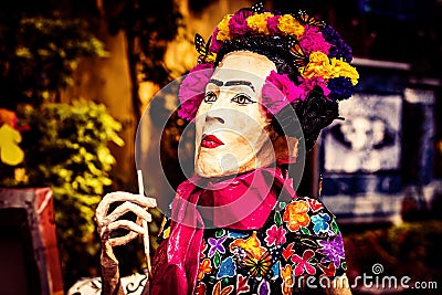 Frida Kahlo, paper mache statue. Mexican Handicraft Market. Editorial Stock Photo
