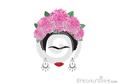 Frida Kahlo vector portrait , beautiful Mexican or Spanish woman with a traditional hairstyle, vector Vector Illustration