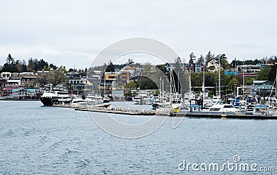 View of Friday Harbor ferry dock and marina from the sea Editorial Stock Photo