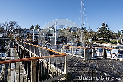 Friday Harbor, WA USA - circa November 2021: View of Spring Street Landing port at Friday Harbor on a bright, sunny day in autumn Editorial Stock Photo