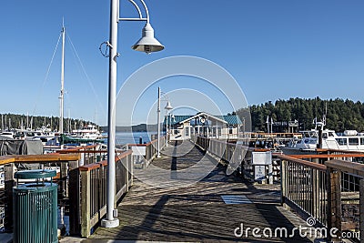 Friday Harbor, WA USA - circa November 2021: View of Spring Street Landing port at Friday Harbor on a bright, sunny day in autumn Editorial Stock Photo