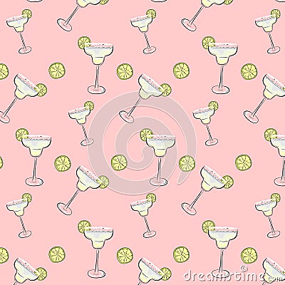 Friday mood cocktail background. Margarita drinks Pattern. Weekend, holiday dcoration, wrap, cloth print. Vector Illustration