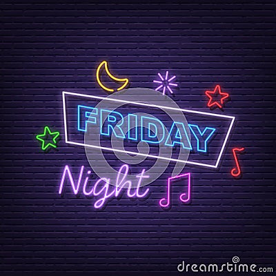 Friday night neon signboard Vector Illustration