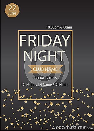 Friday night party.Poster template.Vector illustration Stock Photo