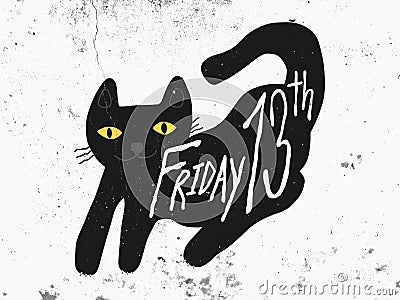 Friday 13th black cat on dark white grunge background illustration Cartoon Illustration