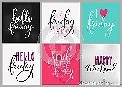 Friday Weekend lettering postcard set Stock Photo