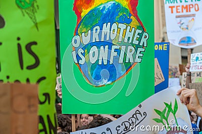 Fridays for future: students hands showing banners and boards Editorial Stock Photo