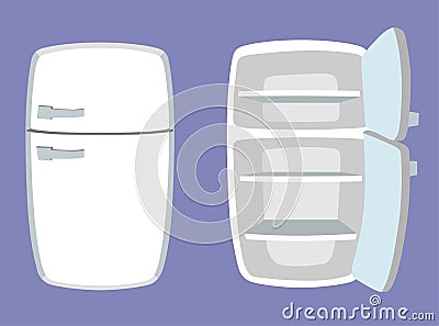 Fridge in cartoon style. Open and closed refrigerator. Vector Illustration