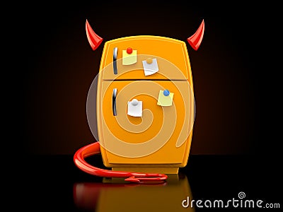 Fridge with devil horns and tail Cartoon Illustration