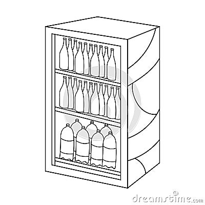 Fridge with drinks icon in outline style isolated on white background. Supermarket symbol Vector Illustration