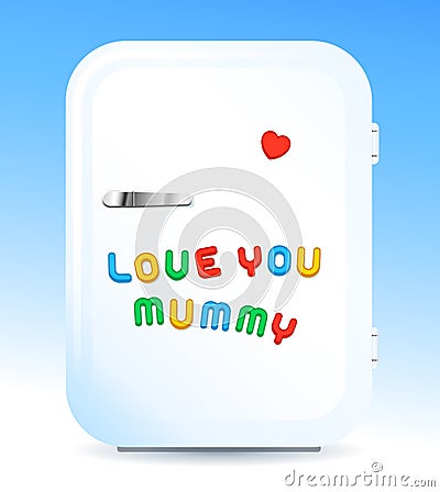 Fridge with letter magnets sign love you mummy Vector Illustration