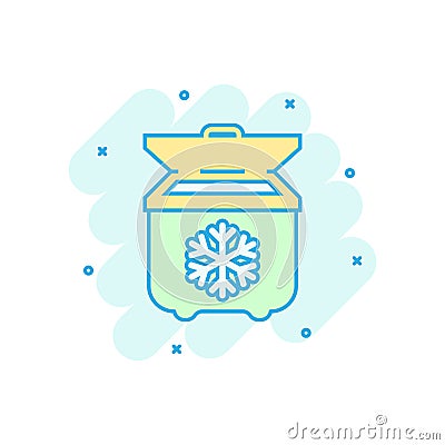 Fridge refrigerator icon in comic style. Freezer container vector cartoon illustration pictogram. Fridge business concept splash Vector Illustration