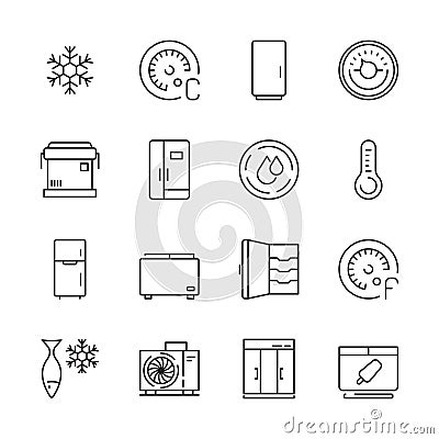 Fridges icon. Freezer commercial cold compact home refrigerator opened closed vector symbols Vector Illustration