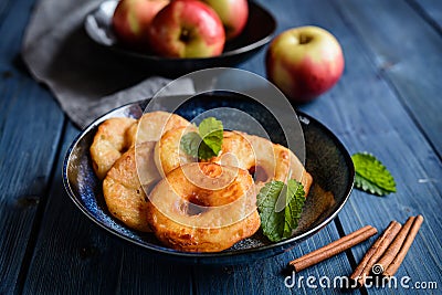 Fried apple rings in a batter Stock Photo