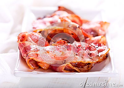 Fried bacon Stock Photo