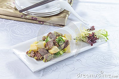 Fried beef cuisine in sauce Stock Photo