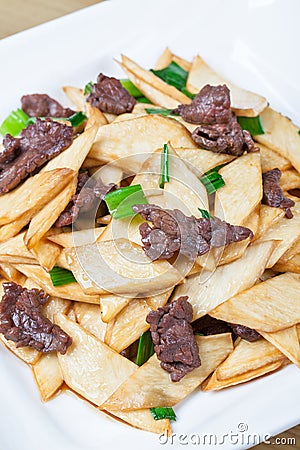 Fried beef with Zizania latifolia (Griseb.) Stapf 2 Stock Photo