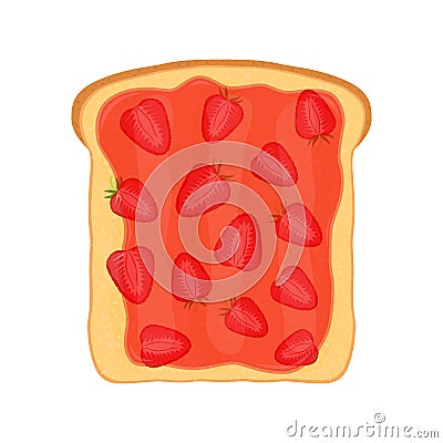 Fried bread, toast with strawberry jam. Jelly paste. Flat style. Vector Illustration