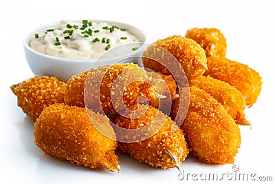 Fried breaded surimi crab claws. Stock Photo