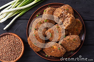 Fried buckwheat cutlets Stock Photo