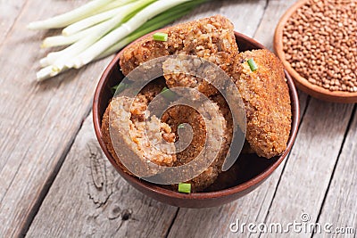 Fried buckwheat cutlets Stock Photo