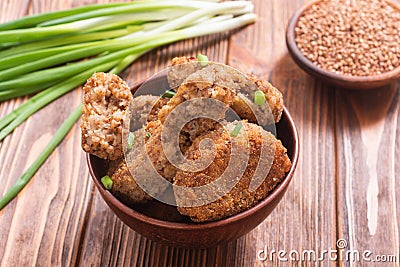 Fried buckwheat cutlets Stock Photo