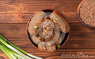 Fried buckwheat cutlets Stock Photo