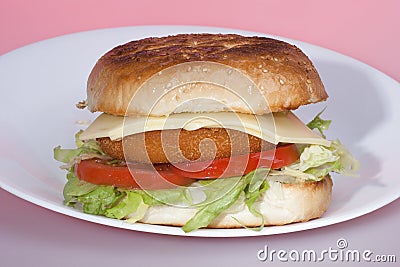 Fried burger with rolls and salads Stock Photo