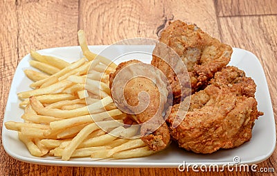 Fried chicken and fries Stock Photo