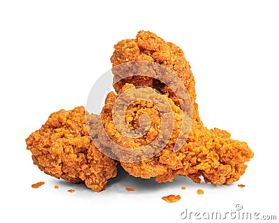 Fried chicken legs isolated on white background. Deep fried of crispy fast food. Clipping path Stock Photo