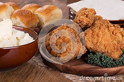 Fried Chicken Dinner Stock Photo