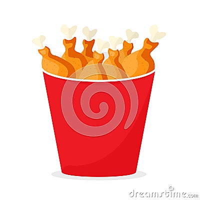 Fried chicken in red bucket Vector Illustration