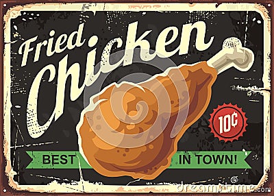 Fried chicken retro sign design concept Vector Illustration