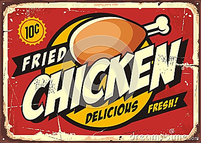 Fried chicken vintage poster promo template Vector Illustration