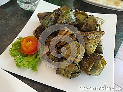 Fried Chicken wrap with pandan leaf Stock Photo