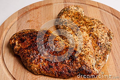 fried chiken at wooden plate isolated Stock Photo