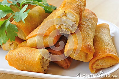 Fried Chinese Traditional Spring rolls Stock Photo