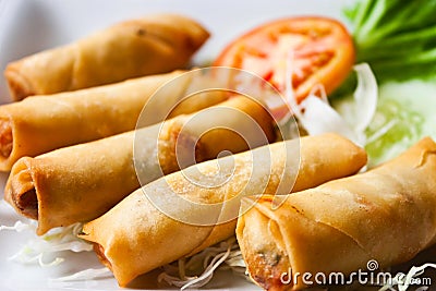 Fried Chinese Traditional Spring rolls food Stock Photo