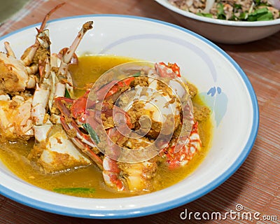 Fried crab in yellow curry Stock Photo