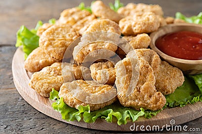 Fried crispy chicken nuggets with ketchup Stock Photo