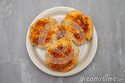 Fried cutlets from minced meat. Pan-fried meatballs. Stock Photo