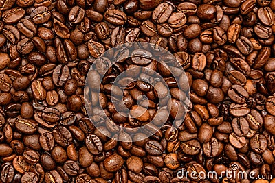 Fried dark Coffee beans background Stock Photo