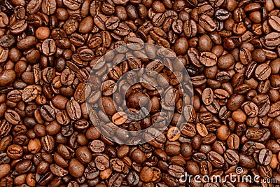 Fried dark Coffee beans background Stock Photo