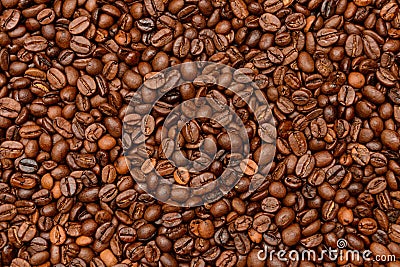Fried dark Coffee beans background Stock Photo