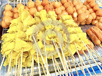 Fried dumplings and fried meatballs Stock Photo
