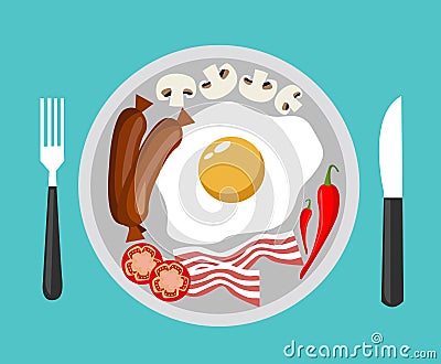 Fried egg with bacon vector Vector Illustration